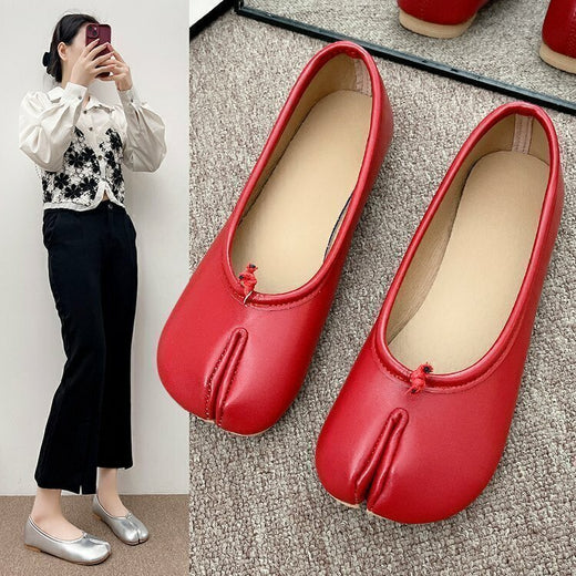 Mocassins de couro aconchegantes estilo japonês para mulheres, sapatilha de bailarina feminina, casco dividido, ninja tabi flats, Mary Jeans, sapato mocasines