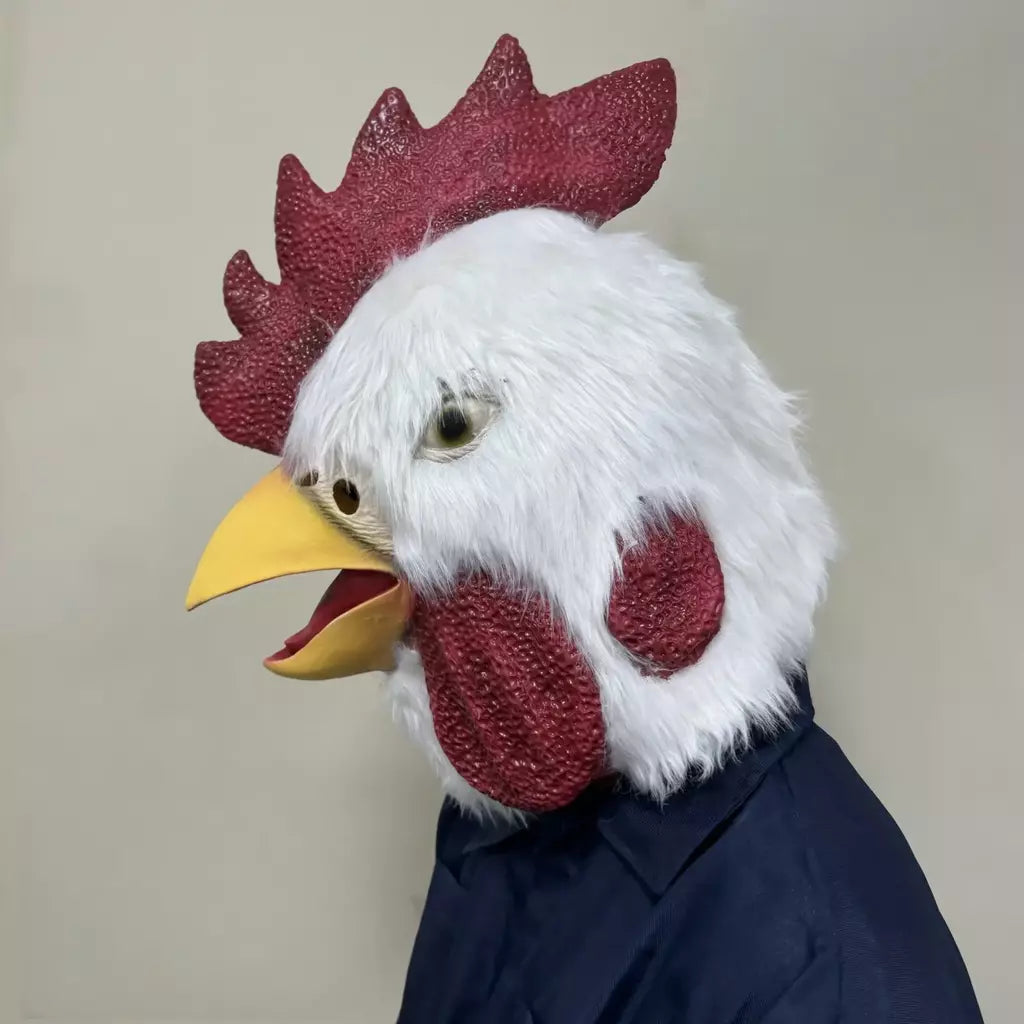 1pc engraçado galo cabeça máscara com pele realista frango animal látex traje festas cosplay halloween-novidade acessório de festa