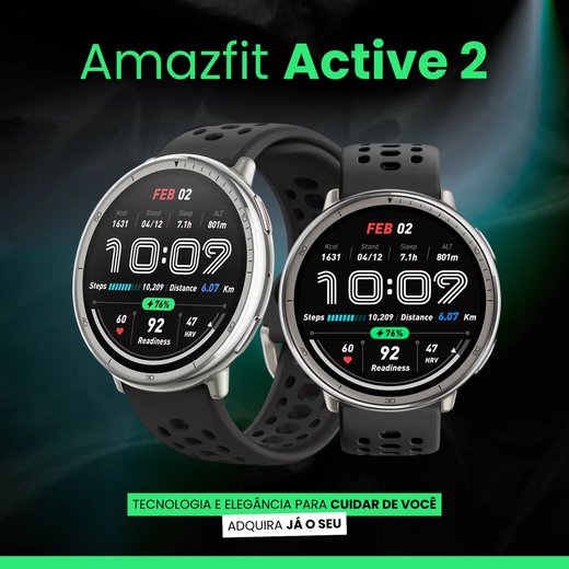 Smartwatch Amazfit Active 2 Round Tela AMOLED GPS Integrado À Prova D'água 5ATM Relógio Inteligente Para Esportes E Saúde