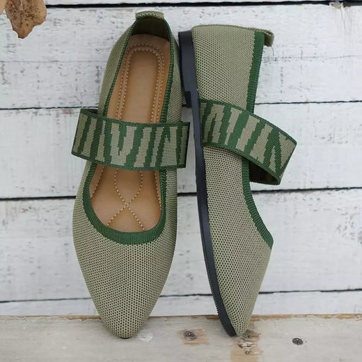 Sapatos rasos de malha com blocos coloridos para mulheres, ballet flats, tiras listradas casuais, dedo apontado, mocassins femininos