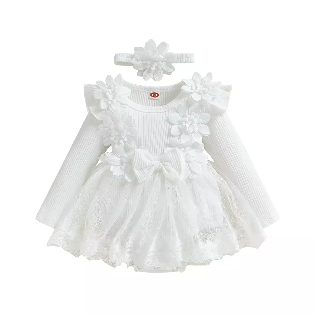 3d flor verão bebê meninas macacão princesa malha roupas recém-nascidos rendas retalhos plissado bodysuit vestido bandana crianças roupas
