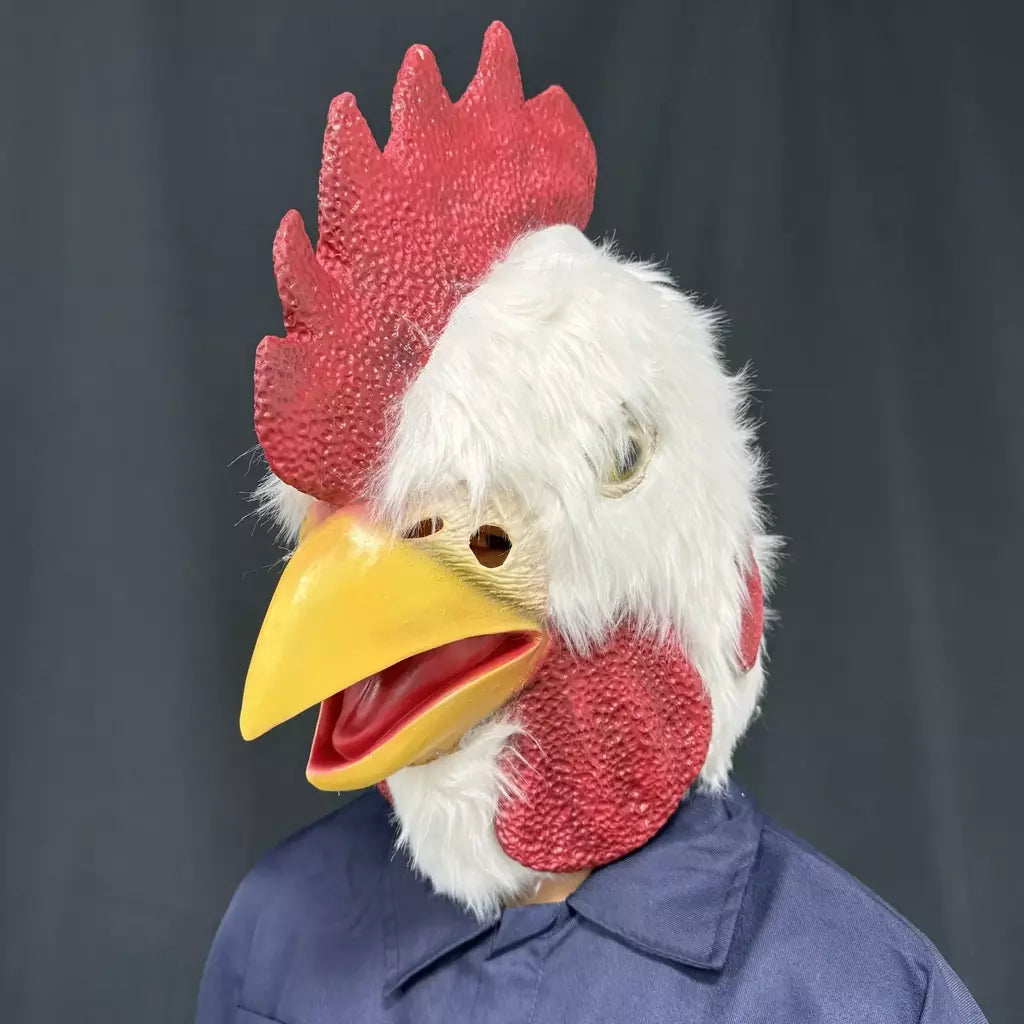 1pc engraçado galo cabeça máscara com pele realista frango animal látex traje festas cosplay halloween-novidade acessório de festa