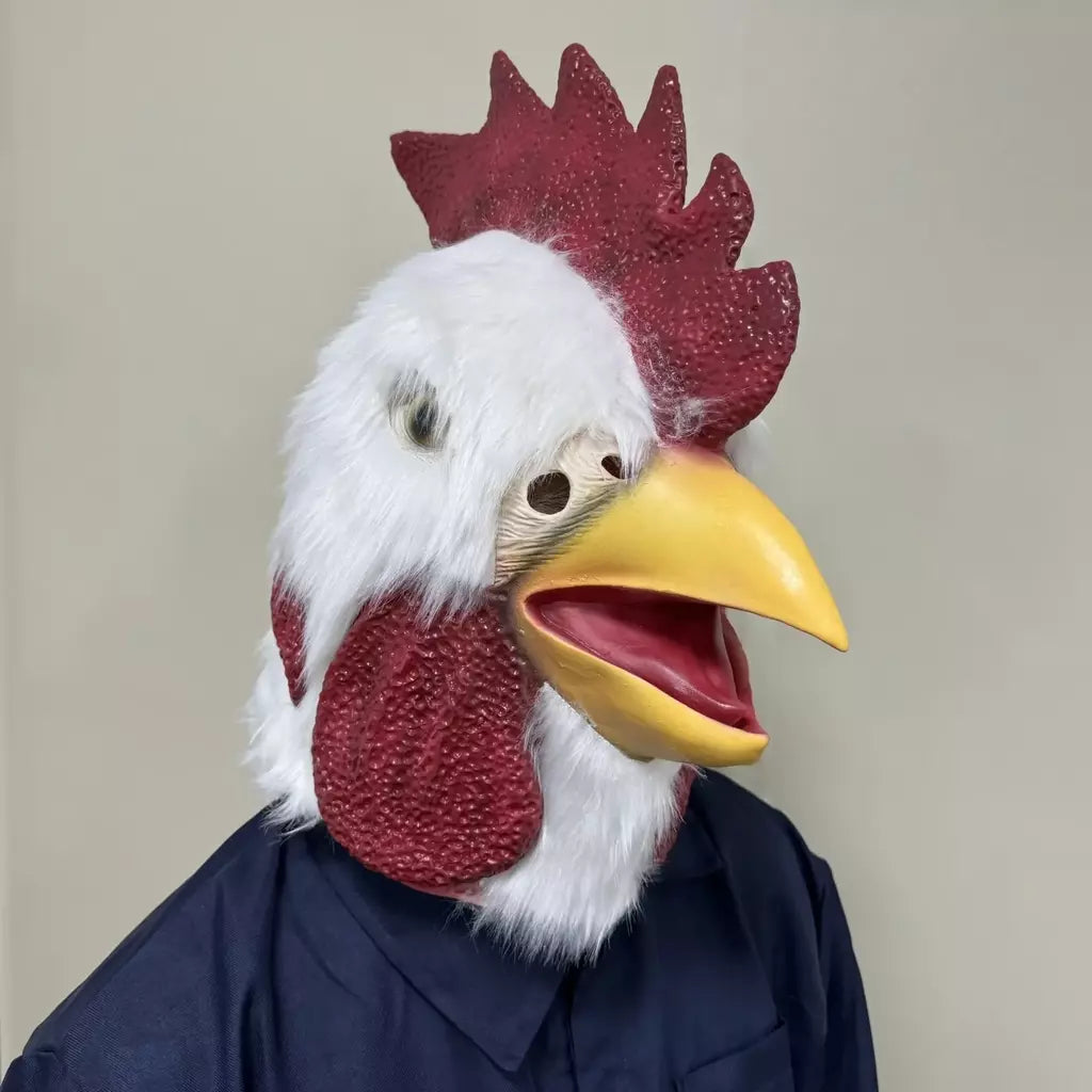 1pc engraçado galo cabeça máscara com pele realista frango animal látex traje festas cosplay halloween-novidade acessório de festa