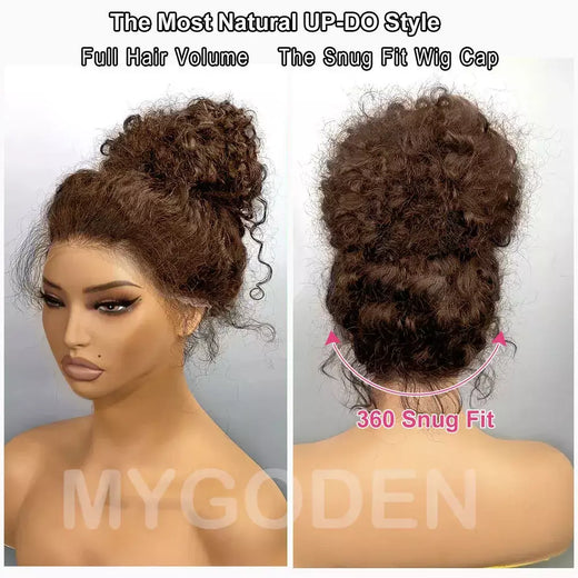 Alça invisível 360 full hd laço peruca sem cola chocolate marrom onda de água 30 Polegada peruca dianteira do laço cabelo humano onda profunda peruca frontal
