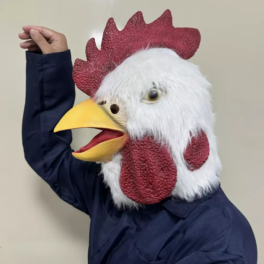 1pc engraçado galo cabeça máscara com pele realista frango animal látex traje festas cosplay halloween-novidade acessório de festa