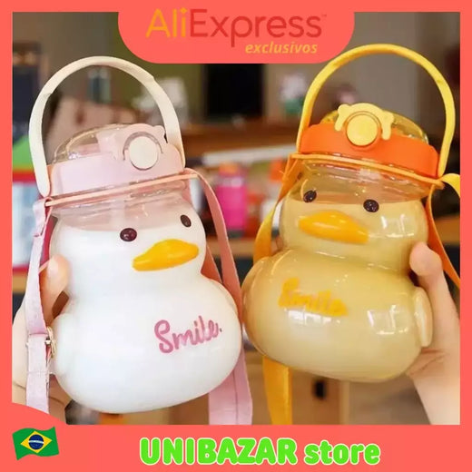 Garrafa De Água Pato Com Alça Para Adultos e Criança Garrafinha Para Levar Pra Escola - ENVIO IMEDIATO PARA TODO BRASIL