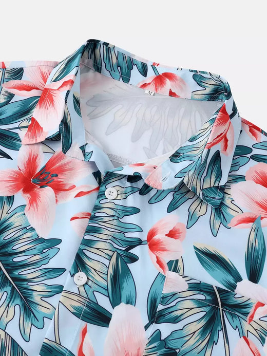Camisa havaiana digital estampada masculina, camisa de manga curta, moda, 2024
