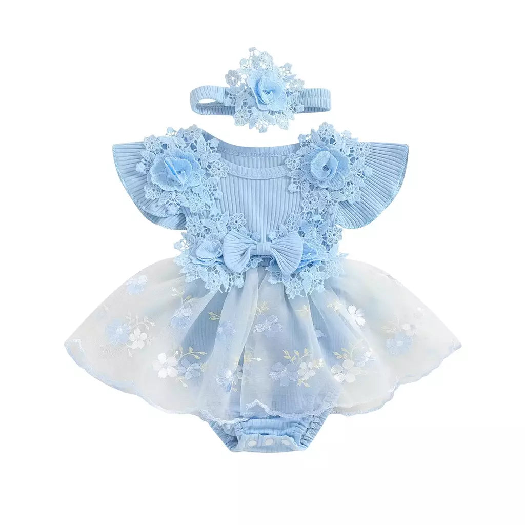 3d flor verão bebê meninas macacão princesa malha roupas recém-nascidos rendas retalhos plissado bodysuit vestido bandana crianças roupas