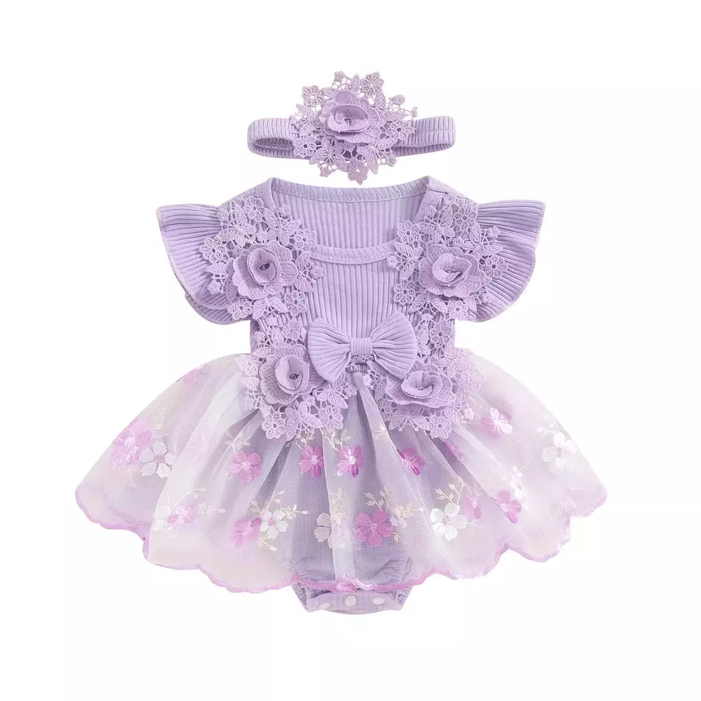 3d flor verão bebê meninas macacão princesa malha roupas recém-nascidos rendas retalhos plissado bodysuit vestido bandana crianças roupas