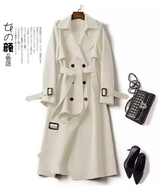 Casaco de trincheira longa de peito duplo feminino, blusão estilo britânico, jaquetas casuais elegantes, streetwear outono e inverno, comprimento médio