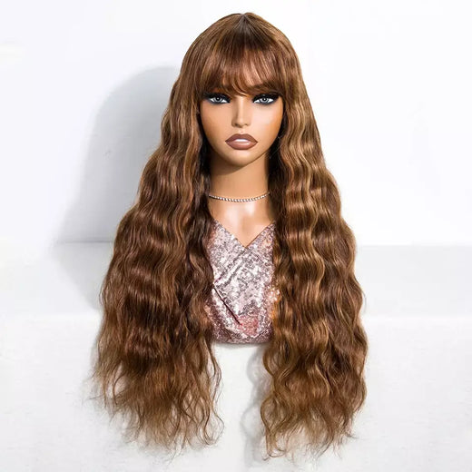 Destaque marrom onda do corpo franja peruca perucas de cabelo humano 180% densidade brasileiro virgem cabelo humano sem cola wear and go perucas onda do corpo