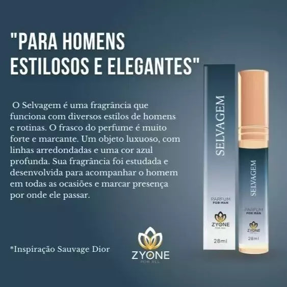Perfume Masculino Selvagem 28ml Zyone Eau de Parfum EDP alta Fixação Frangrância Importada - Envio do Brasil