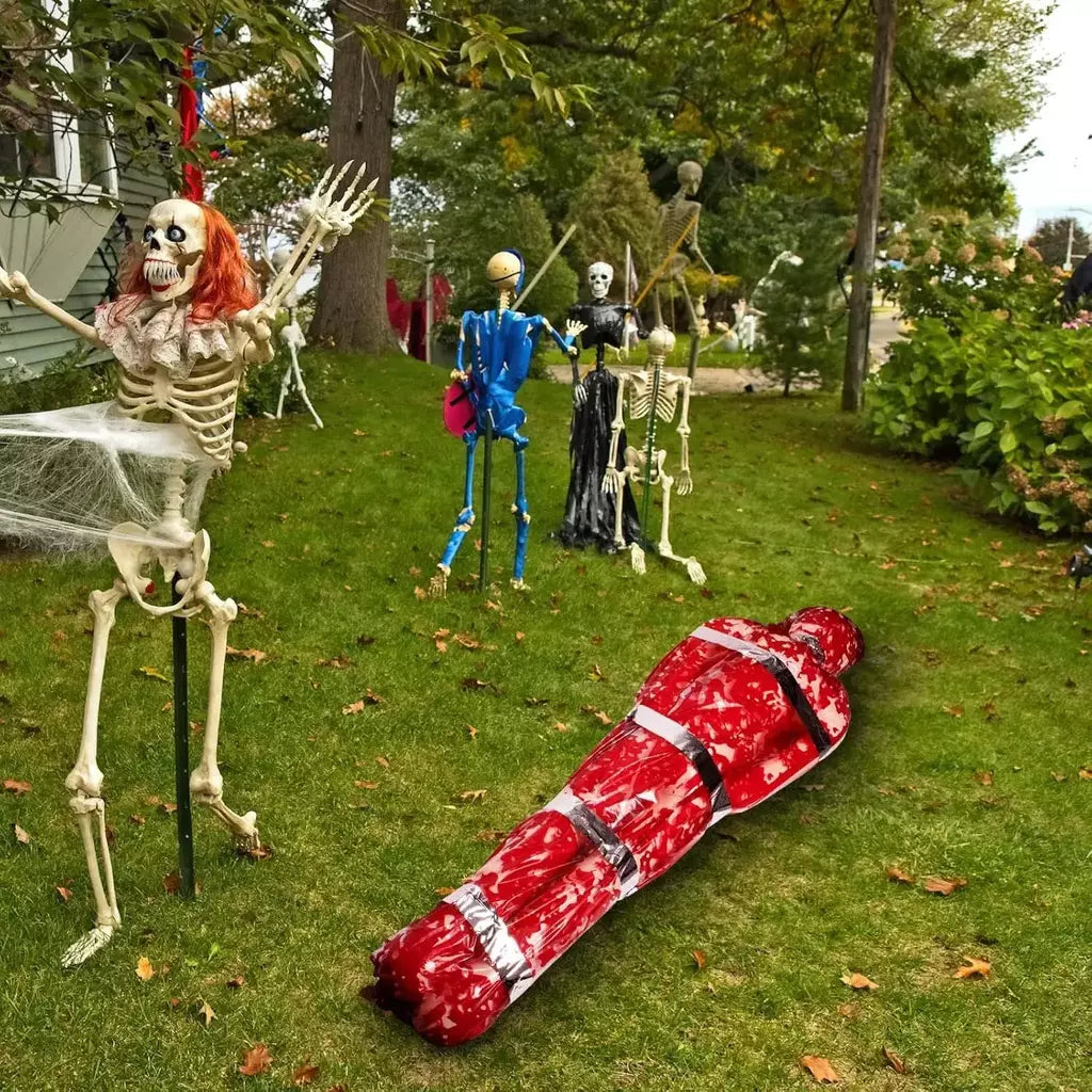 Manequim inflável de halloween, corpo inteiro, corpo morto manequim inflável, adereços de fantasia cosplay para quintal, pátio, casa, decoração de halloween