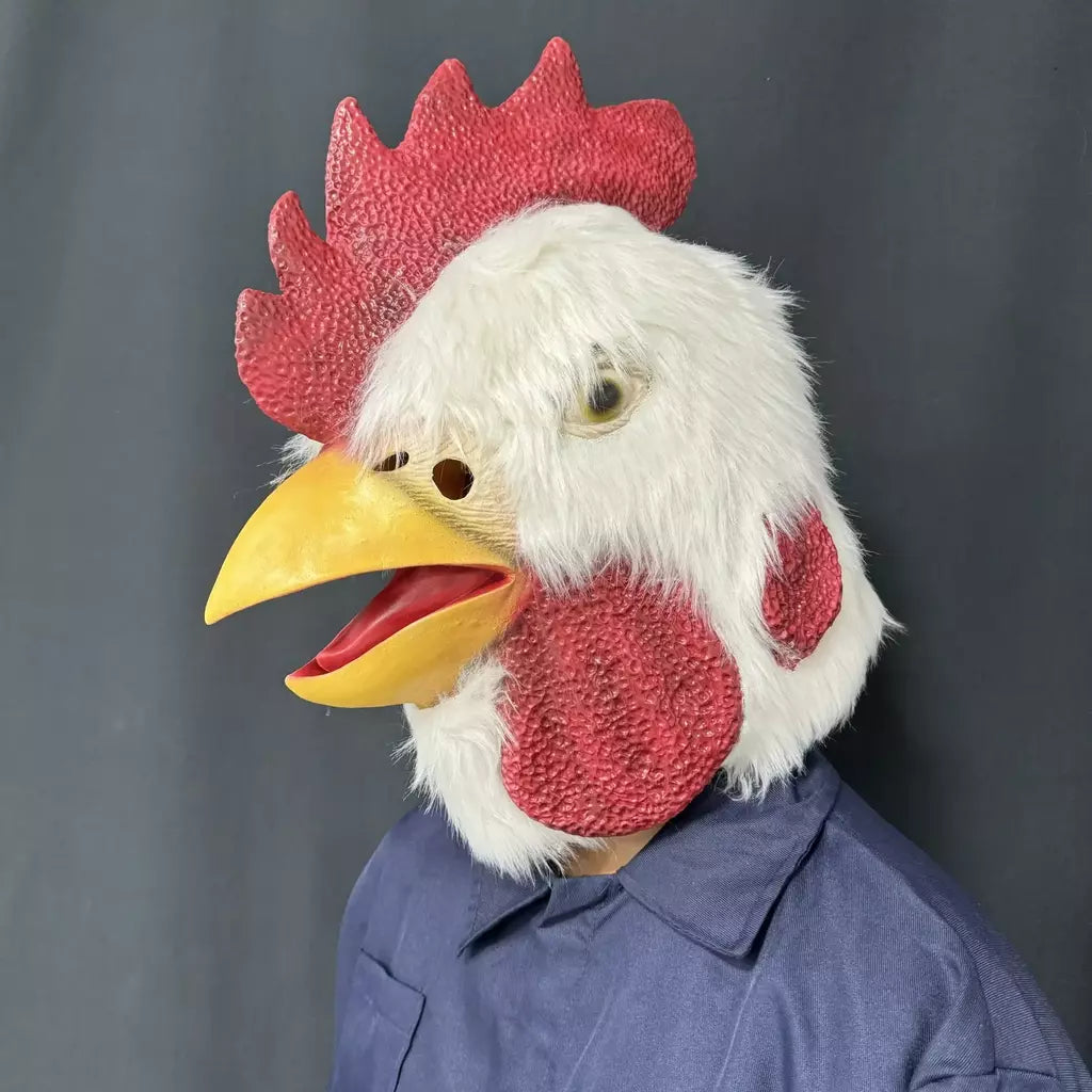 1pc engraçado galo cabeça máscara com pele realista frango animal látex traje festas cosplay halloween-novidade acessório de festa