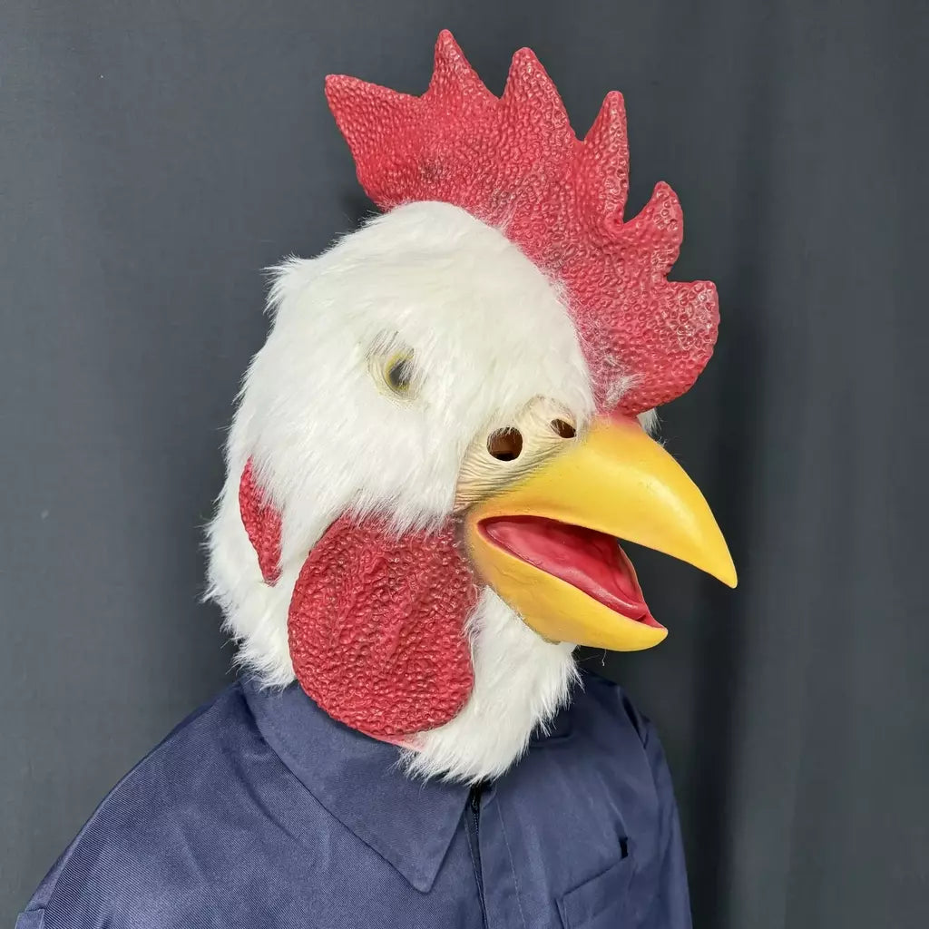 1pc engraçado galo cabeça máscara com pele realista frango animal látex traje festas cosplay halloween-novidade acessório de festa
