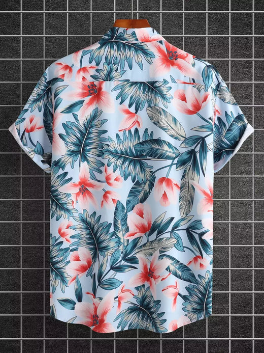 Camisa havaiana digital estampada masculina, camisa de manga curta, moda, 2024