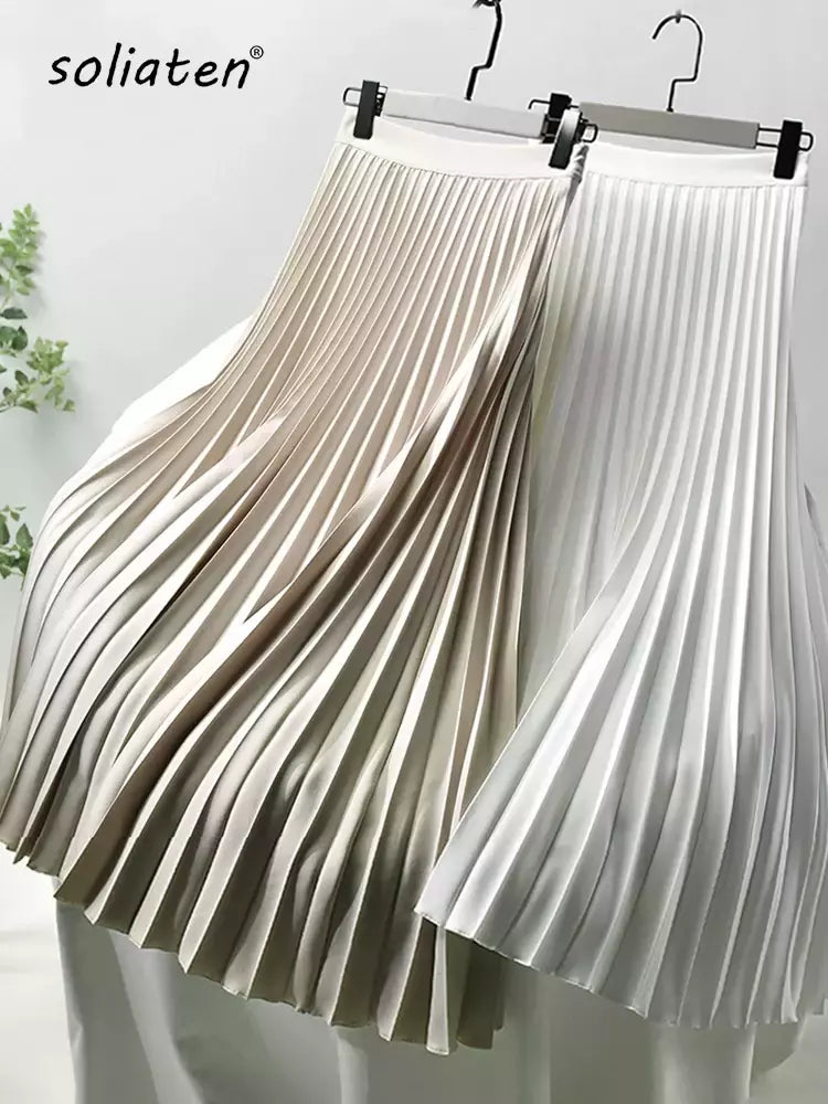 Marca designer feminino primavera outono elegante chique sólido saia plissada cintura alta moda de luxo com elástico feminino C-035