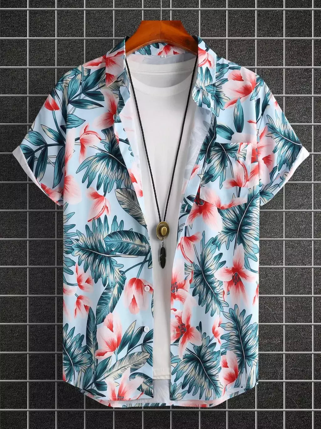 Camisa havaiana digital estampada masculina, camisa de manga curta, moda, 2024