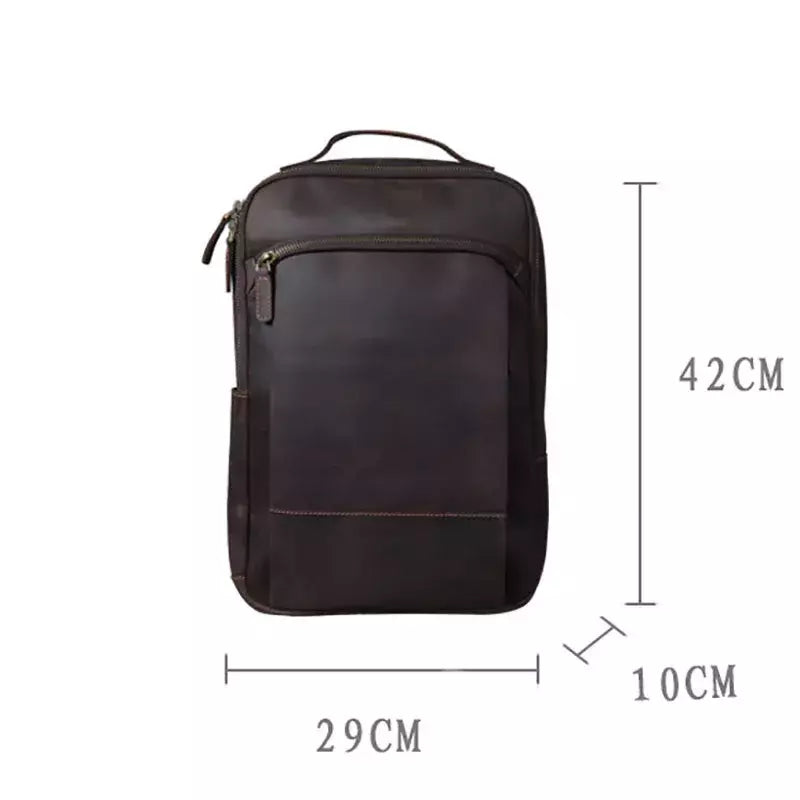 Mochila de couro genuíno para homens, cavalo louco vintage mochila para laptop grande mochila diária mochila de viagem mochila para caminhadas