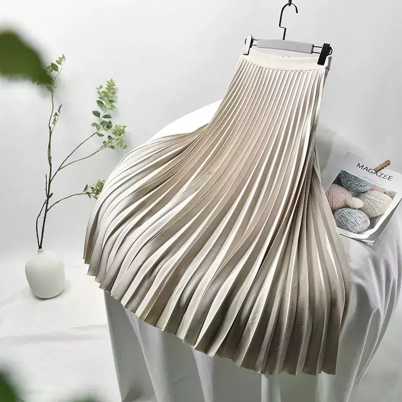 Marca designer feminino primavera outono elegante chique sólido saia plissada cintura alta moda de luxo com elástico feminino C-035