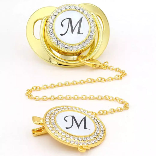 Bebês Ouro Silicone Chupetas, infantil Bling Mamilo, 26 letras iniciais, Luxo, Adulto, sem BPA