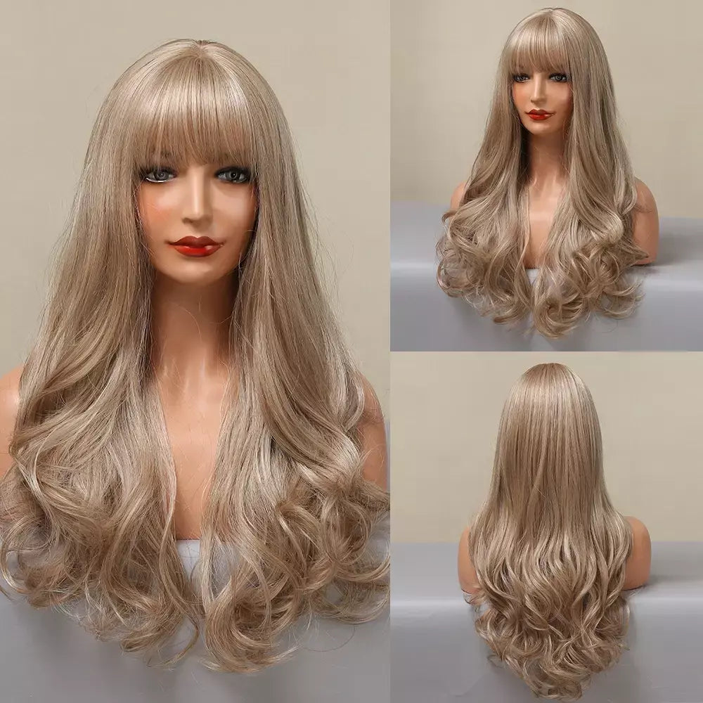 Louis ferre longo ombre loira perucas sintéticas com franja para mulheres onda natural penteado fibra resistente ao calor cosplay perucas marrons