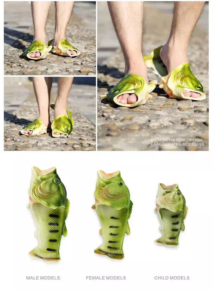 Família engraçado sapatos de peixe chinelos femininos tamanho grande 32-47 alta qualidade pvc meninas sapatos de verão chinelos de praia mulher slides