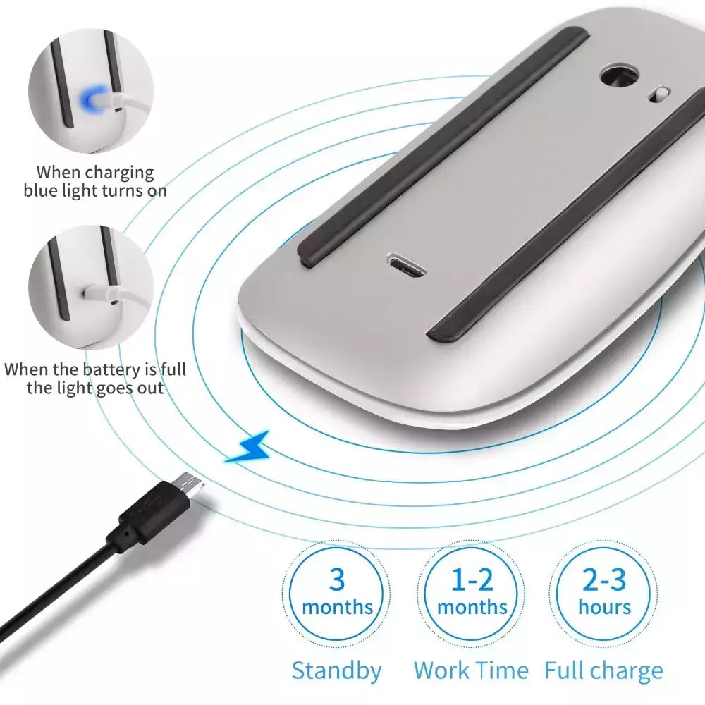 Silencioso Magic Mouse sem fio recarregável, Bluetooth, Laser, Computador, Magro, Ergonômico, PC, Apple MacBook, Microsoft, Magic