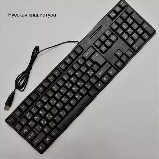 Teclado com fio USB com 104 teclas, teclado de jogo, computador, espanhol, francês, russo, árabe, letra