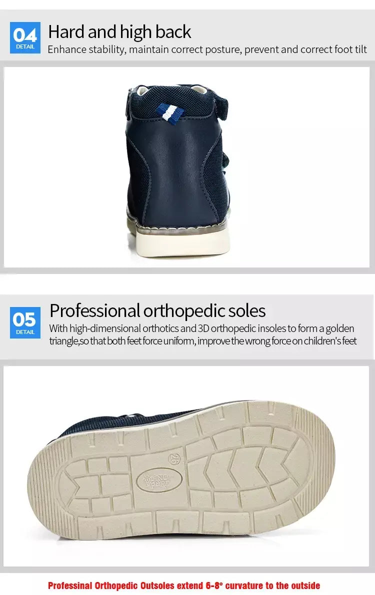 Princepard primavera verão crianças sandálias ortopédicas novo dedo do pé fechado couro arco apoio correção sapatos da criança meninas meninos