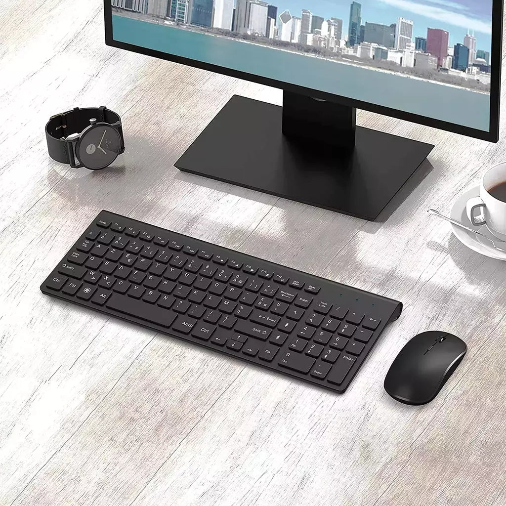 Combo de teclado e mouse sem fio, 2.4G recarregável AZERTY Keyboard Set, ergonômico para computador, Mac, PC, laptop, TV