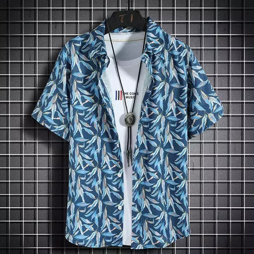 Camisas havaianas casuais masculinas de manga curta, tops florais soltos, roupas