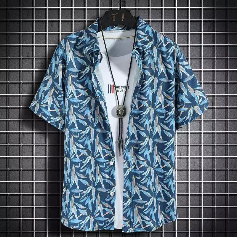 Camisas havaianas casuais masculinas de manga curta, tops florais soltos, roupas