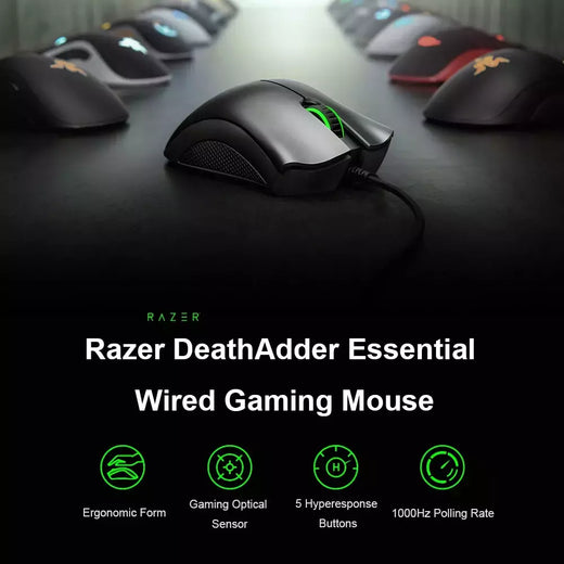 Mouse com fio, Razer Original DeathAdder Essencial com fio Gaming Mouse Mice 6.400 DPI Sensor Óptico 5 Botões Independentes para Laptop PC Gamer