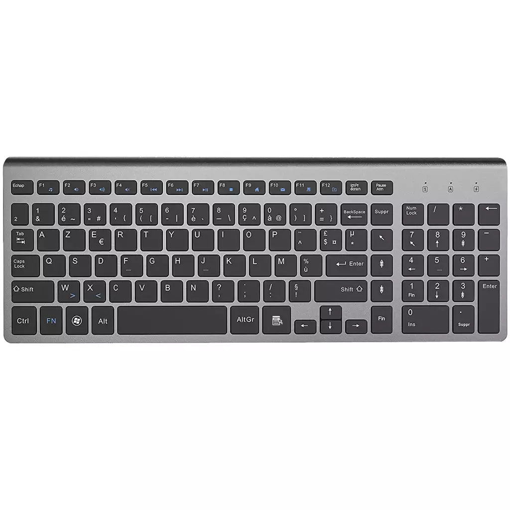 Conjunto de Teclado Sem Fio Francês, Layout AZERTY, Ultra Fino, 2.4G, Silencioso, Chave de Tesoura Compacta, Mac, Windows, PC, Laptop, TV Box