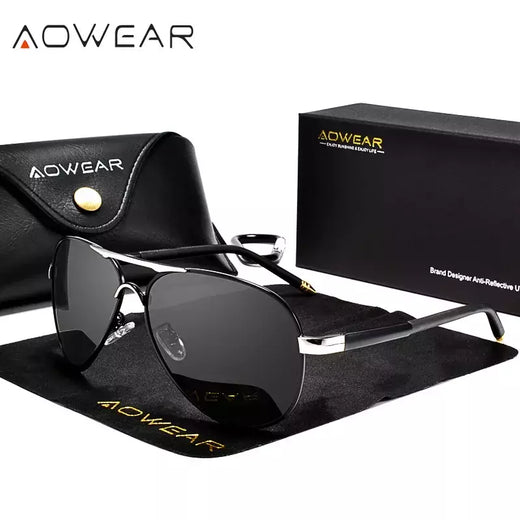 AOWEAR-Óculos polarizados aviação para homens, óculos de sol espelho de direção, óculos piloto clássico, marca masculina Design