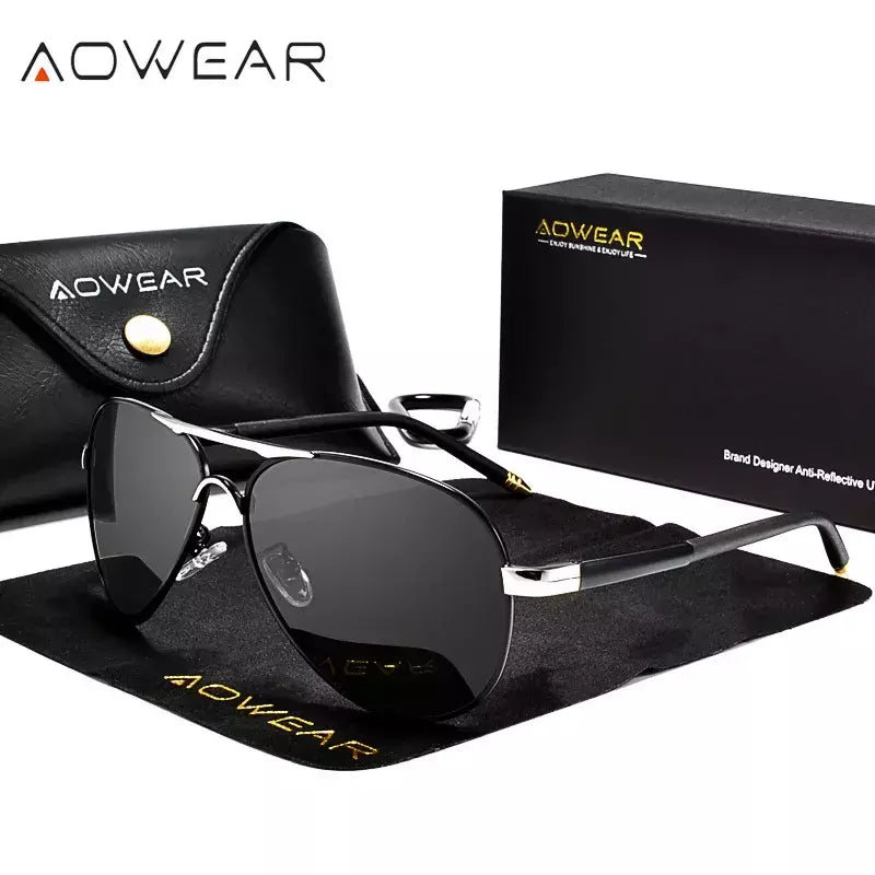 AOWEAR-Óculos polarizados aviação para homens, óculos de sol espelho de direção, óculos piloto clássico, marca masculina Design