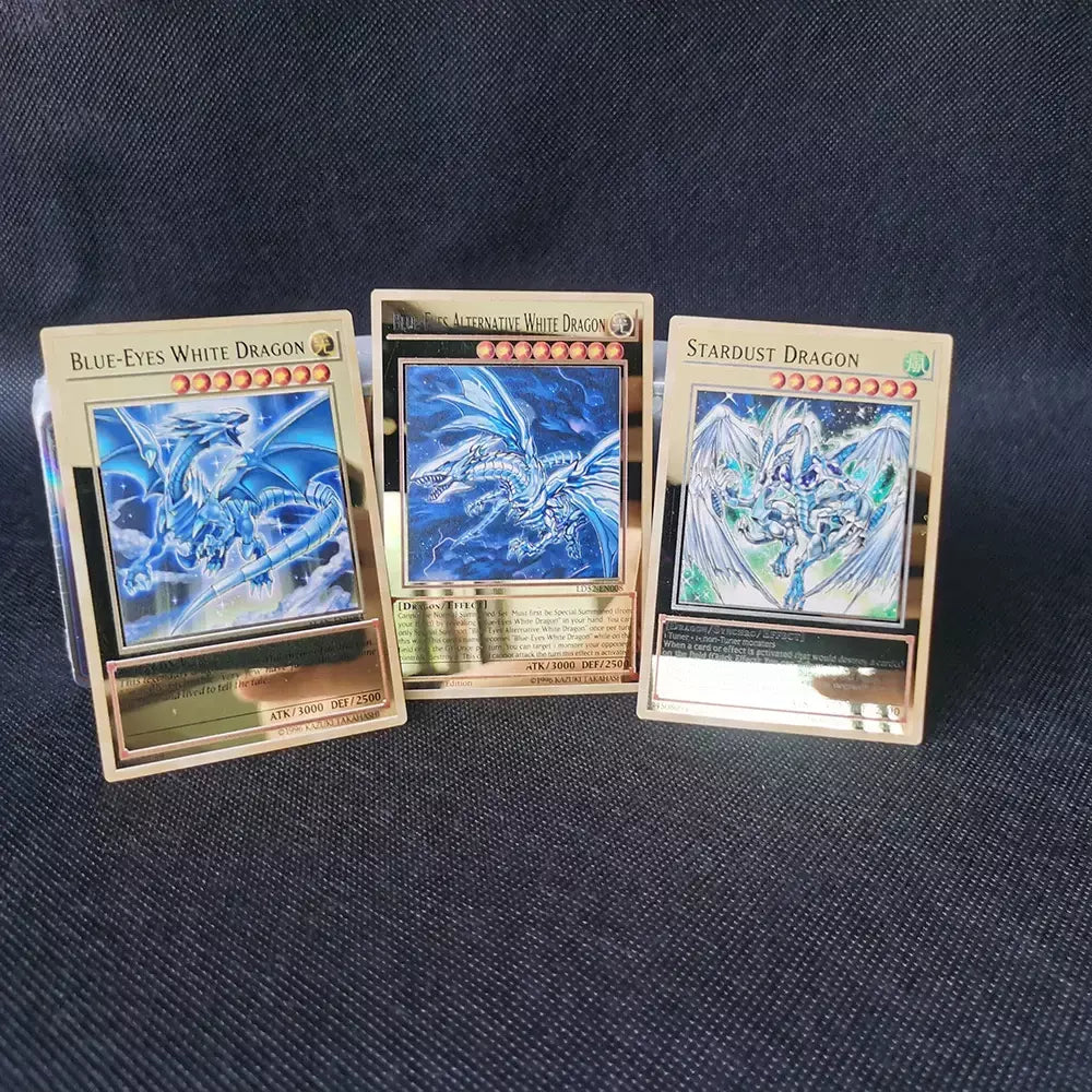 Yugioh cartões de metal dourado yu-gi-oh liga coleção cartão olhos azuis escuro magial obelisco slifer ra crianças presente de aniversário de natal