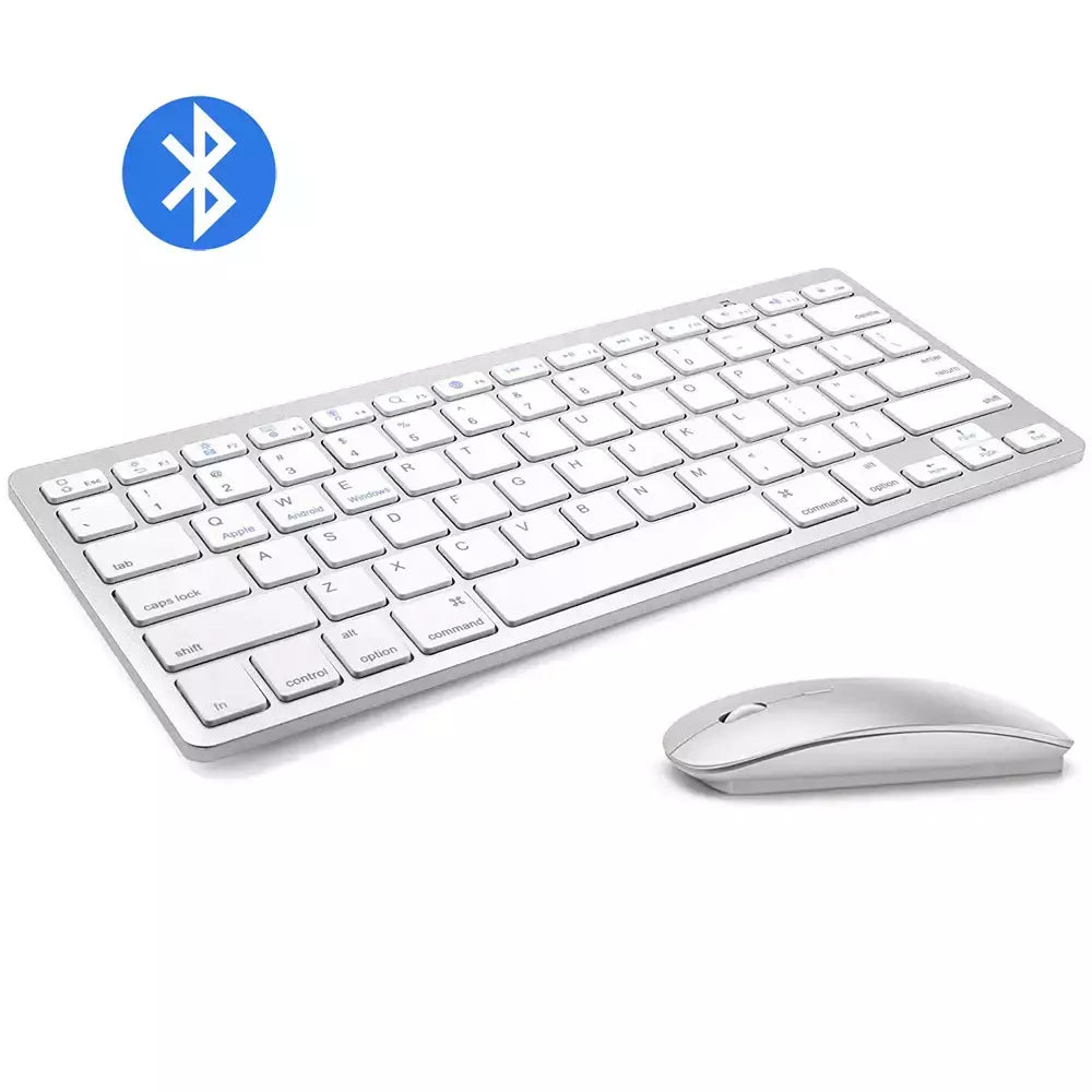 Ultra-Slim Bluetooth Teclado e Mouse Combo, Tecla Mudo, Mouse sem fio, Ratos para Mac, iPad, iPhone, iOS, Android, Windows