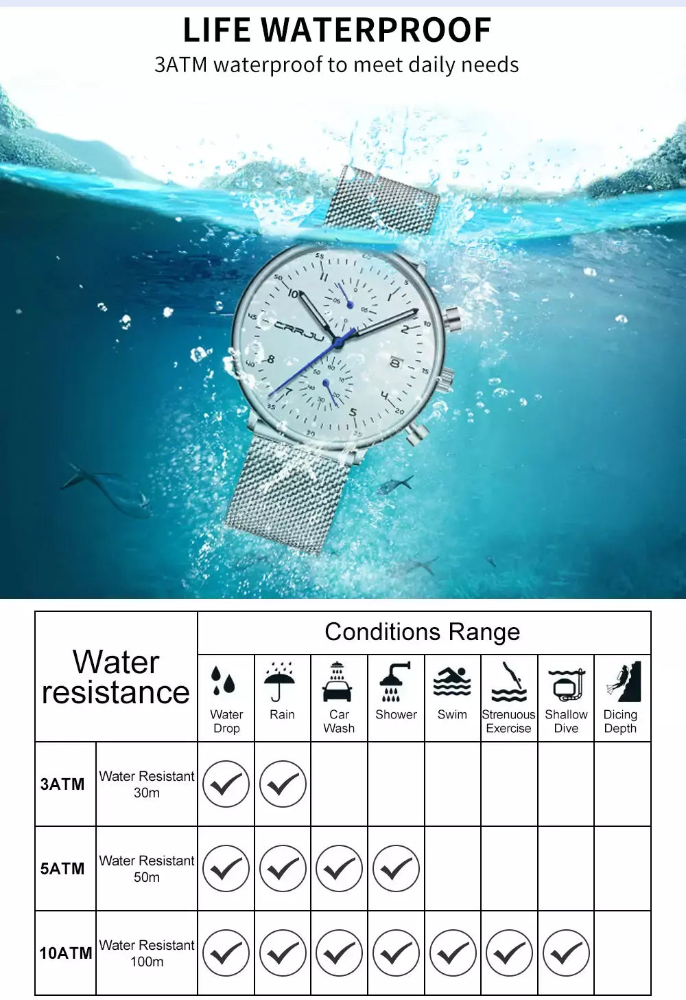 Crrju relógio masculino topo de luxo marca aço inoxidável relógio de pulso militar à prova dwaterproof água data quartzo relógios relogio masculino