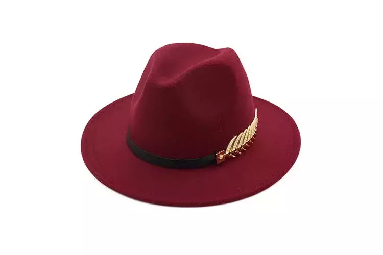 Chapéu Fedora feminino com cinto de pérolas, boné Trilby Vintage, chapéu Panamá de feltro, lã quente, jazz feminino