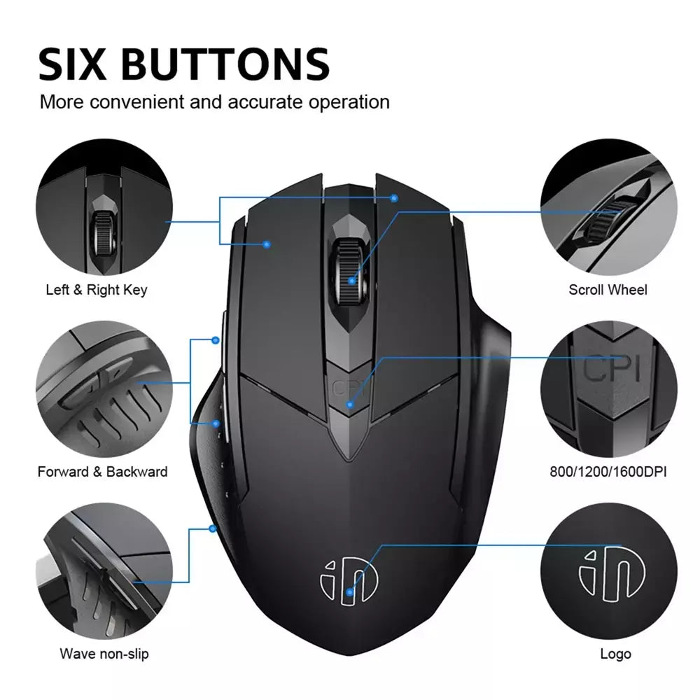 INPHIC-PM6 Mouse Recarregável Sem Fio, Compatível com Bluetooth, Office Mute, Suporte PC, Laptop, Tablet, Smartphone, Universal, 2.4G