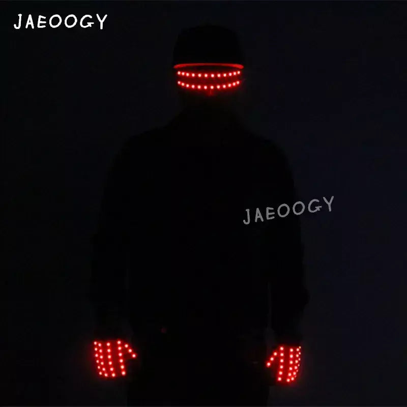 LED luvas brilhantes com show fluorescente, personalidade criativa, Dia das Bruxas, Natal, palco, DJ Singer, realizando, personalidade