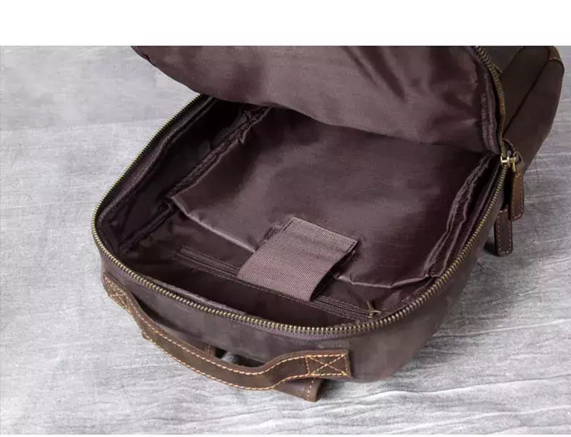 Mochila de couro genuíno para homens, cavalo louco vintage mochila para laptop grande mochila diária mochila de viagem mochila para caminhadas