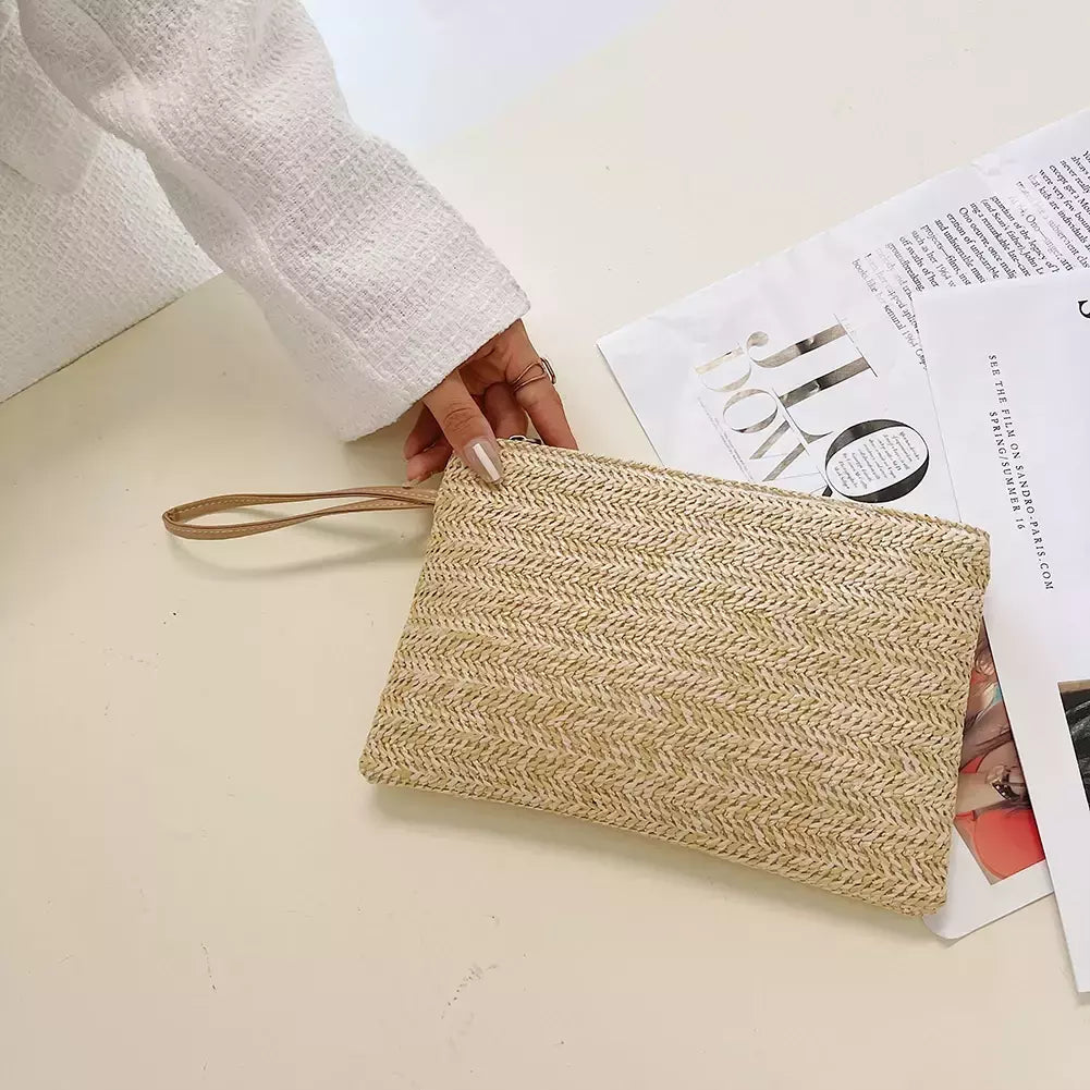 Moda feminina boêmio tecido embreagem wristlet saco casual senhoras praia verão cor sólida pequenas bolsas bolsa branco bege presentes