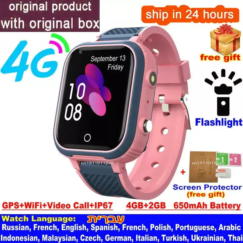 Lt21 4g relógio inteligente crianças gps wifi chamada de vídeo sos ip67 à prova dip67 água criança smartwatch câmera monitor rastreador localização telefone relógio