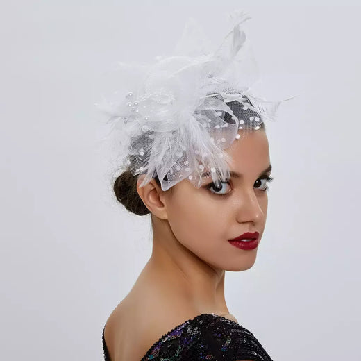 Vintage Pena Flor Fascinator Chapéu para Mulheres, Senhoras Acessórios para Cabelo, Casamento Festa Floral Malha Véu, Headband Hairpin
