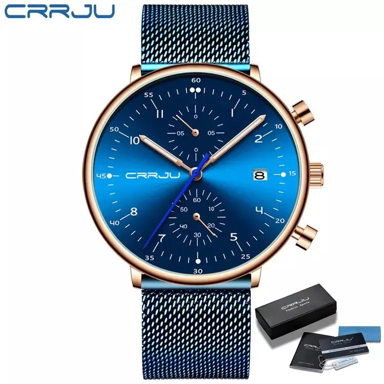 Crrju relógio masculino topo de luxo marca aço inoxidável relógio de pulso militar à prova dwaterproof água data quartzo relógios relogio masculino