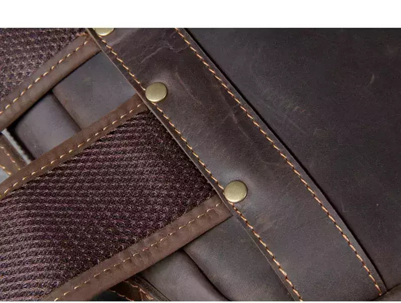 Mochila de couro genuíno para homens, cavalo louco vintage mochila para laptop grande mochila diária mochila de viagem mochila para caminhadas
