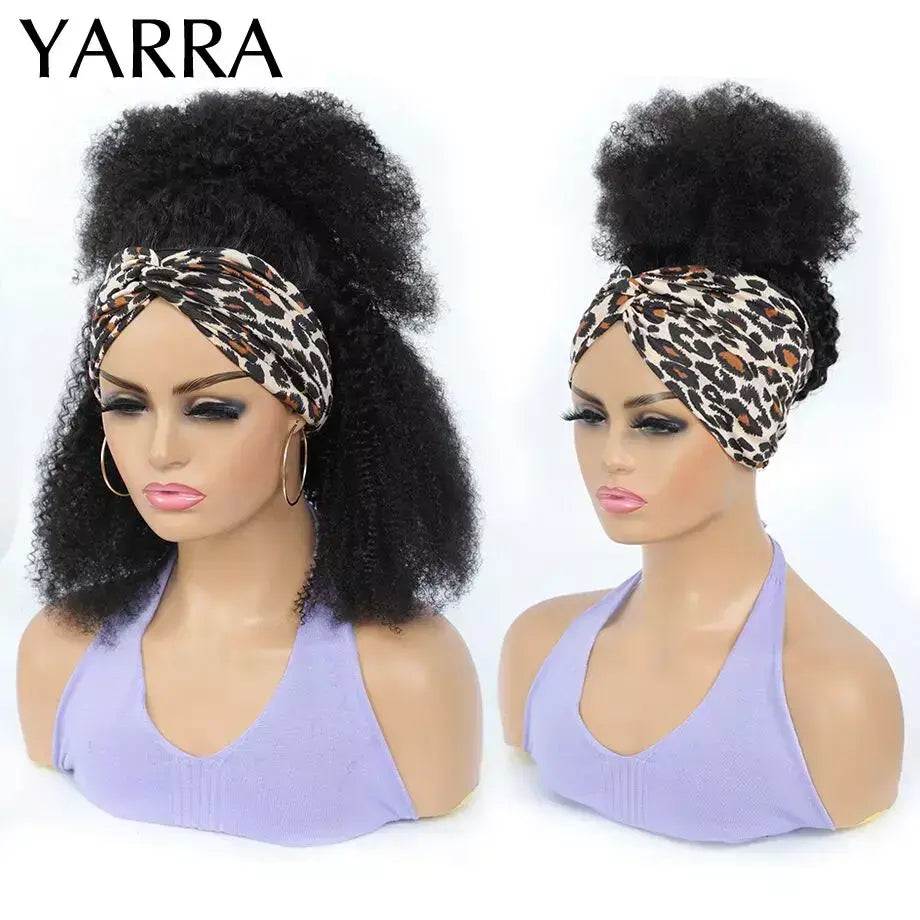Afro kinky encaracolado cabelo humano bandana perucas para preto feminino 180% densidade cabelo humano brasileiro remy máquina completa feita cabelo yara